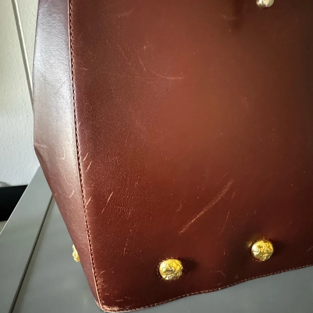 Rare Vintage Ferragamo Leather Bag Studded Gold Hardware Italy - Picture 10 of 12